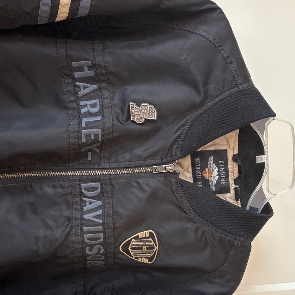 Harley-Davidson Black Varsity Jacket with Gray/Blue Accents - Picture 2 of 8